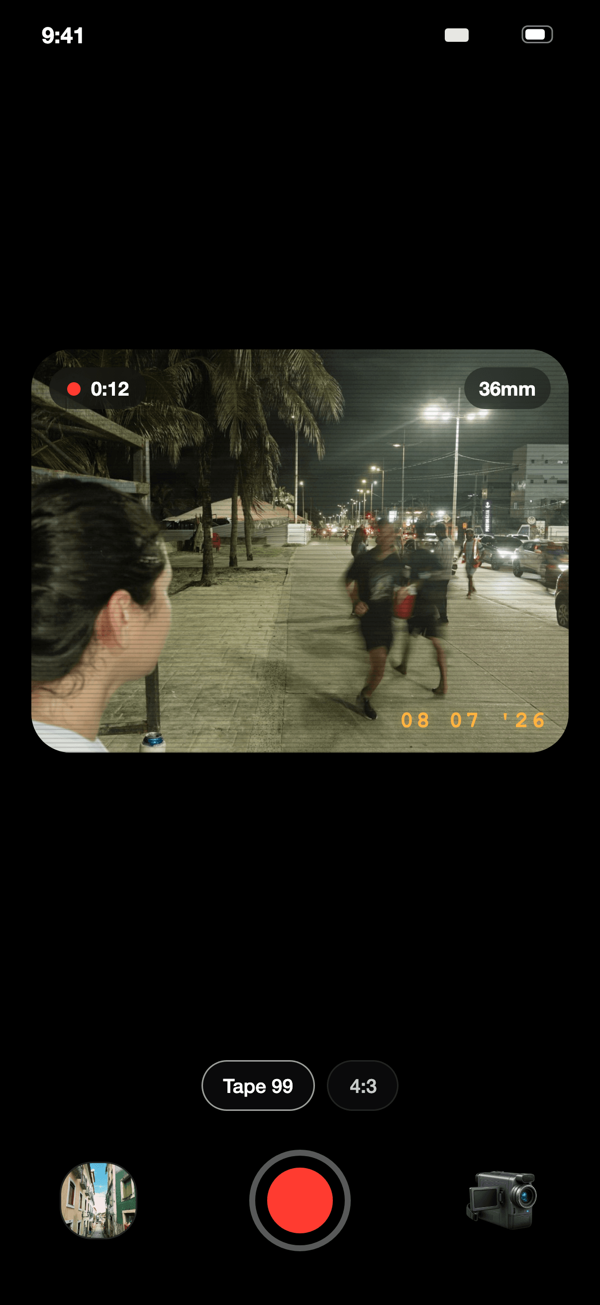 FilmFold video mode with a tape camera body